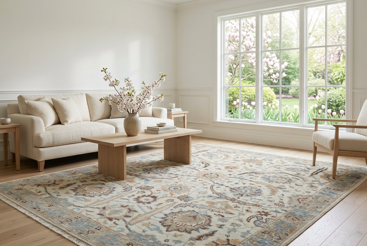 No-text spring banner featuring your Ivory and Camel rug