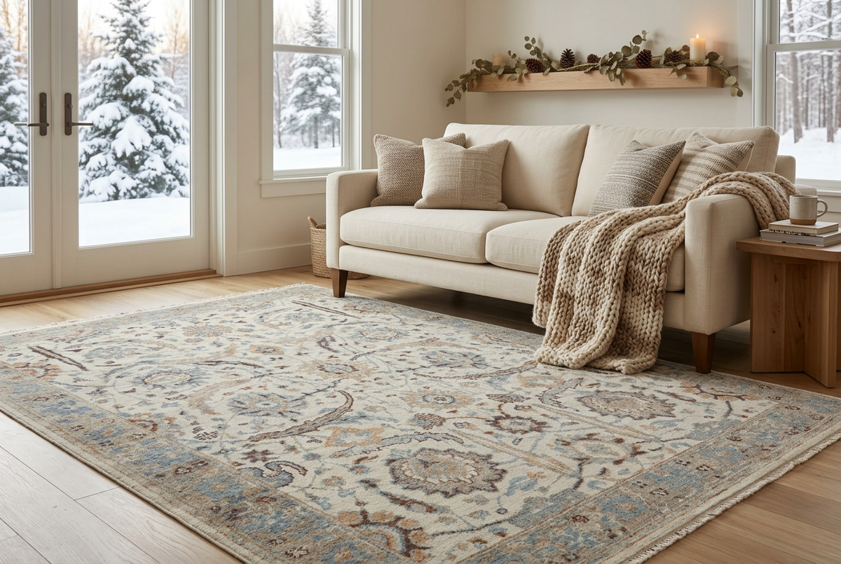 No-text winter banner using your Ivory and Camel rug