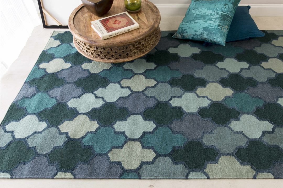 Node Modern Style Teal And Blue Hand Woven Area Rug