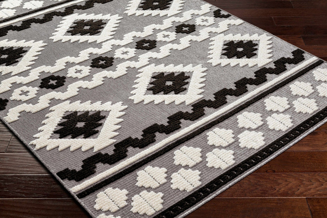 Noki Black & Gray Washable Textured Southwestern Rug - The Rug Decor