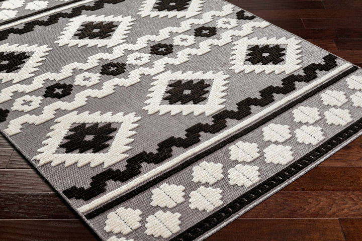 Noki Black & Gray Washable Textured Southwestern Rug - The Rug Decor