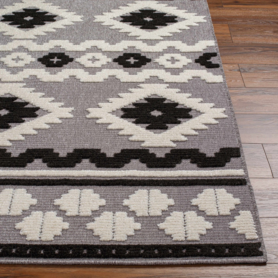Noki Black & Gray Washable Textured Southwestern Rug - The Rug Decor