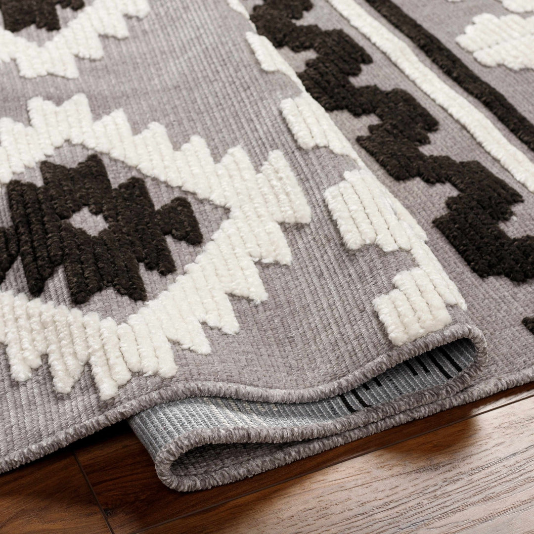 Noki Black & Gray Washable Textured Southwestern Rug - The Rug Decor