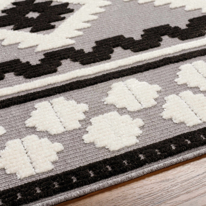 Noki Black & Gray Washable Textured Southwestern Rug - The Rug Decor