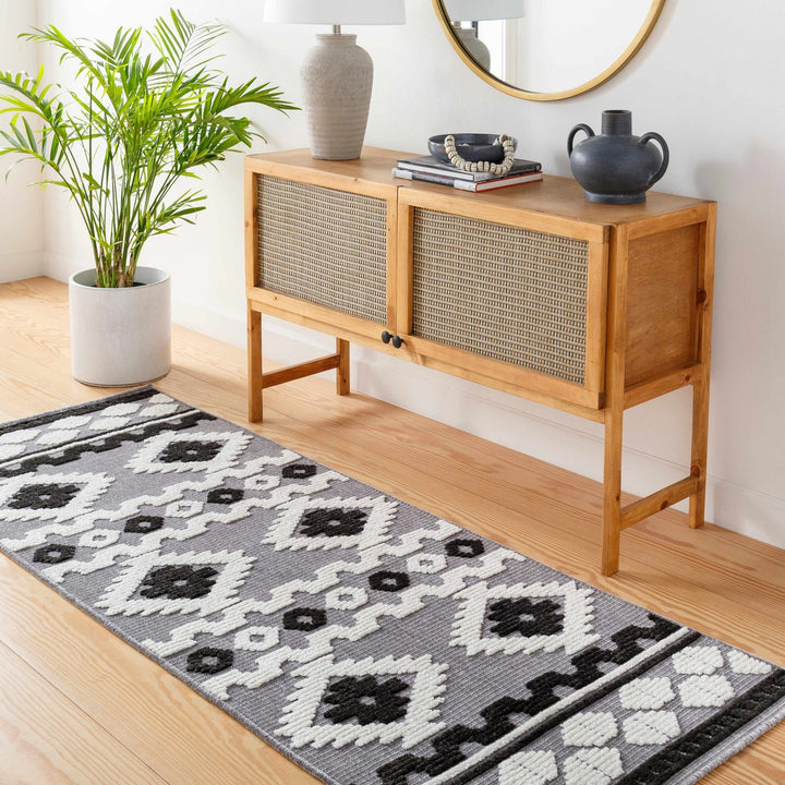 Noki Black & Gray Washable Textured Southwestern Rug - The Rug Decor
