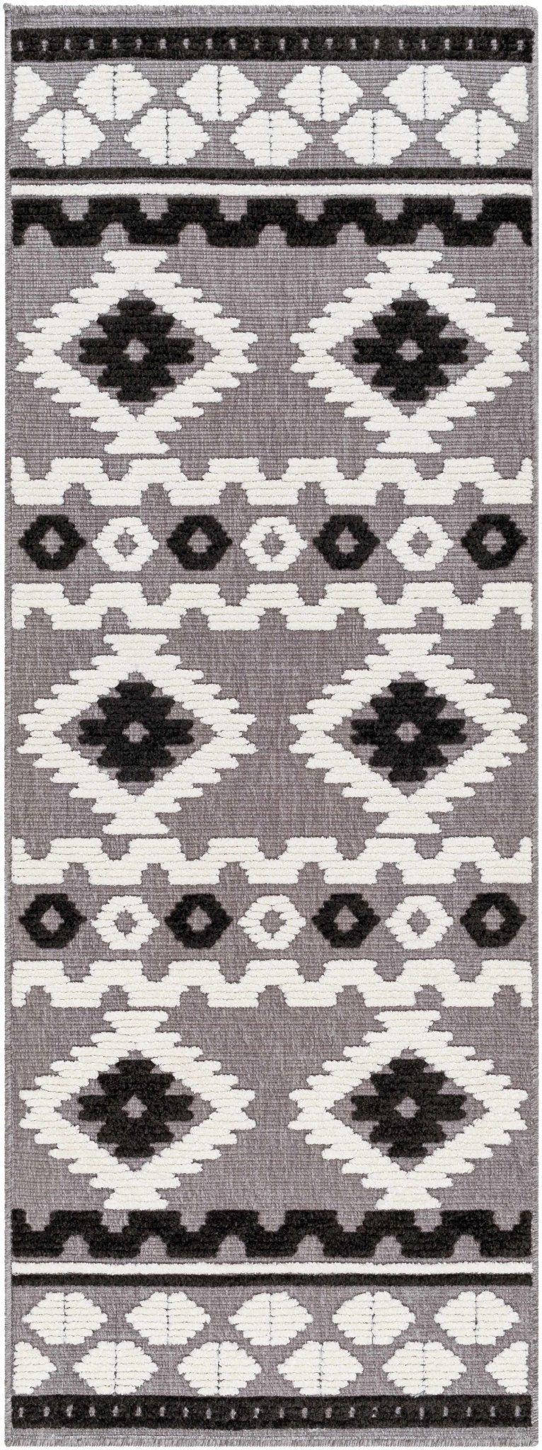 Noki Black & Gray Washable Textured Southwestern Rug - The Rug Decor