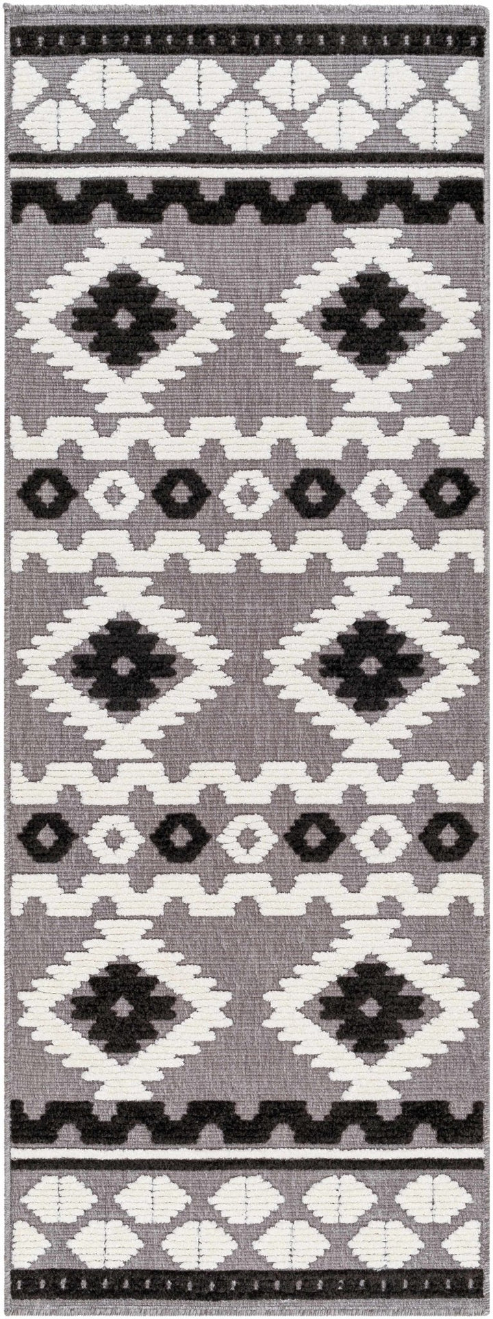 Noki Black & Gray Washable Textured Southwestern Rug - The Rug Decor