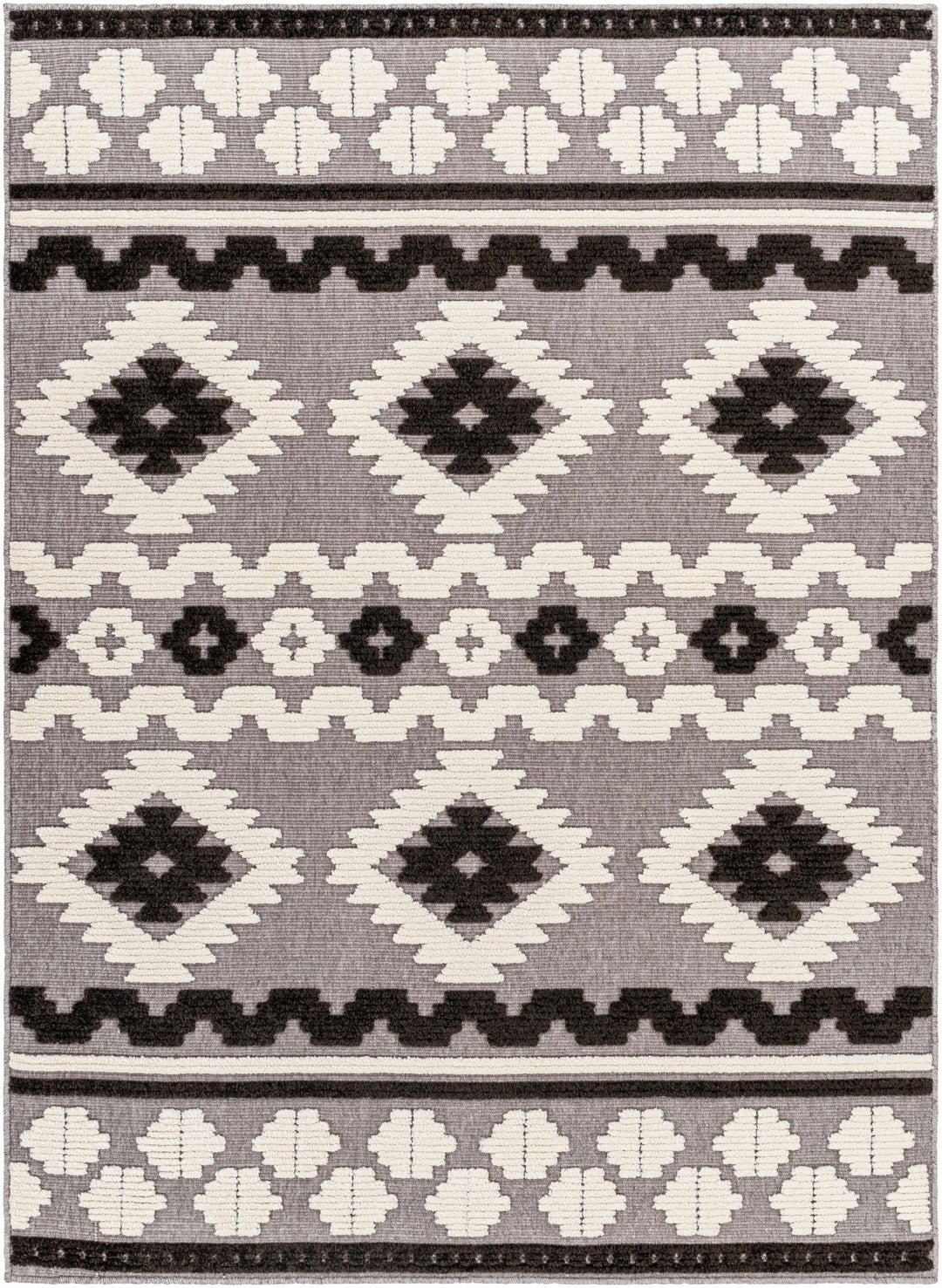 Noki Black & Gray Washable Textured Southwestern Rug - The Rug Decor