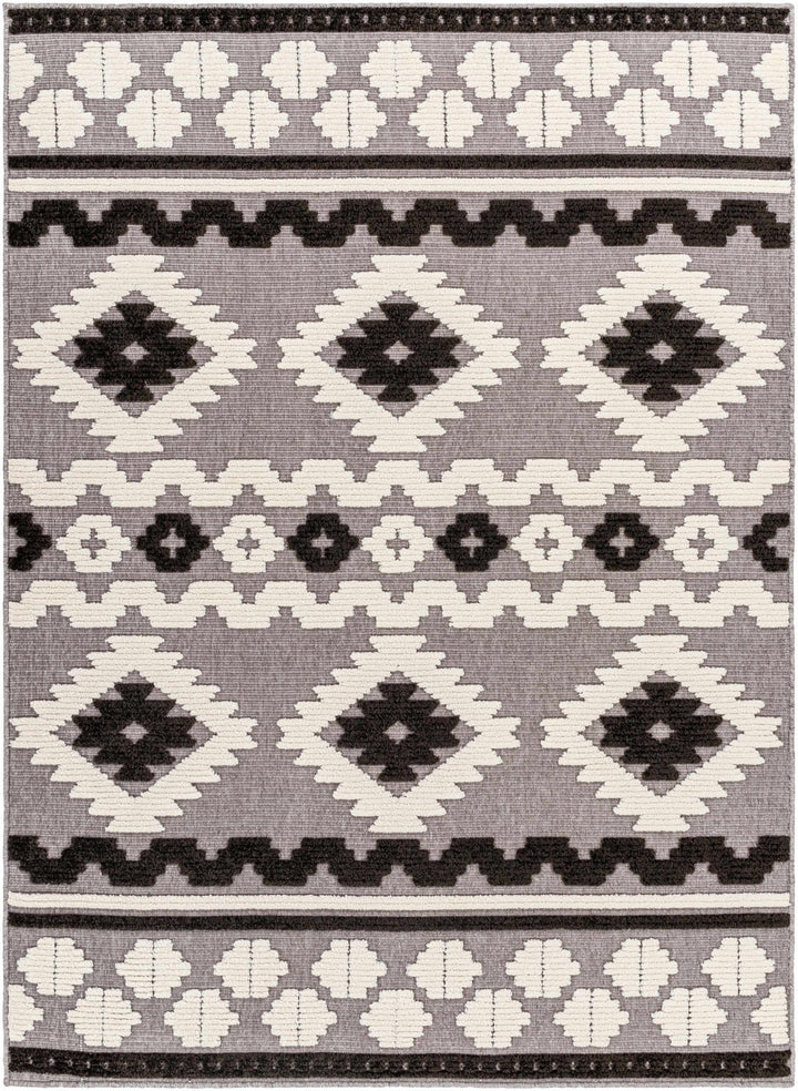 Noki Black & Gray Washable Textured Southwestern Rug - The Rug Decor