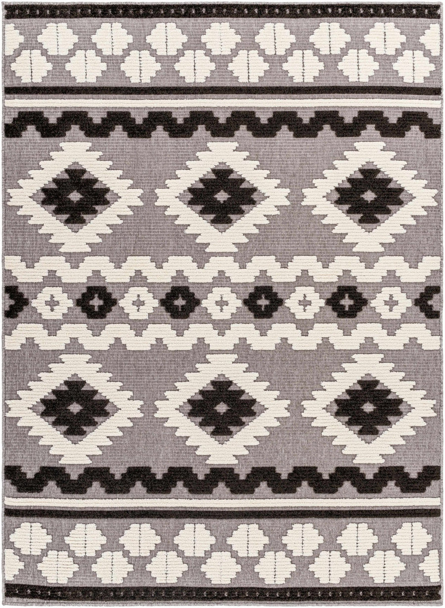 Noki Black & Gray Washable Textured Southwestern Rug - The Rug Decor