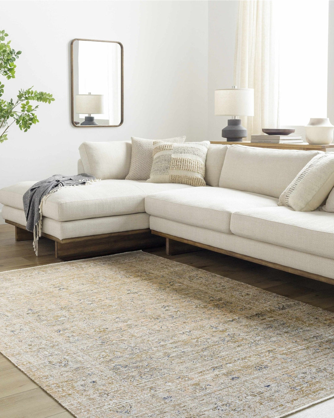 Noura Traditional Style Beige And Blue Washable Area Rug - The Rug Decor
