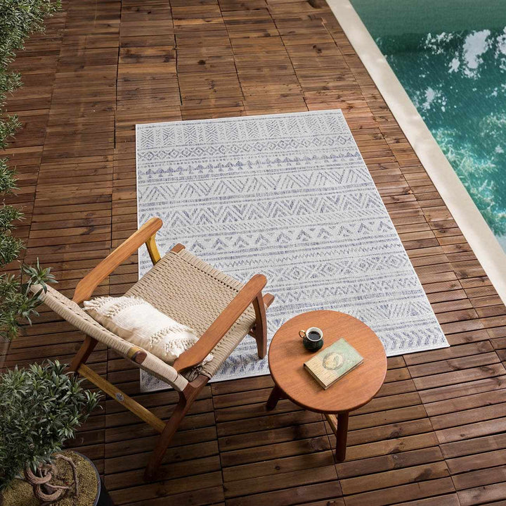 Novato Modern Tribal Design Blue And Gray Outdoor Rug - The Rug Decor