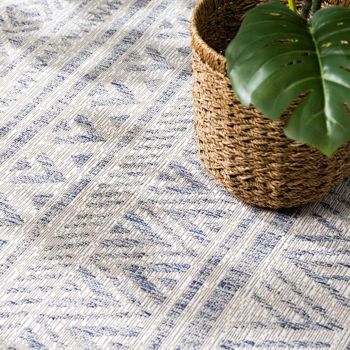 Novato Modern Tribal Design Blue And Gray Outdoor Rug - The Rug Decor