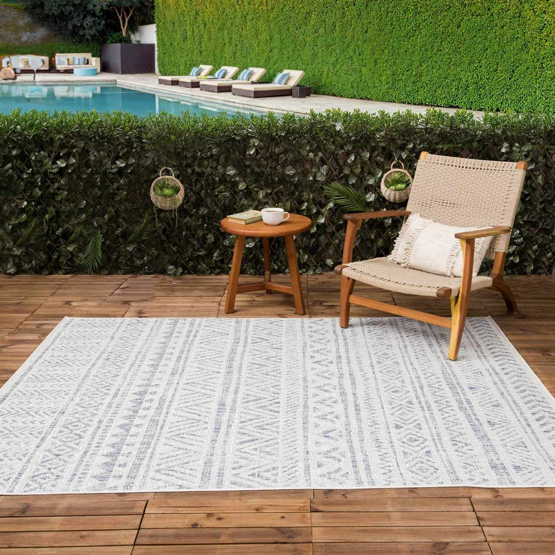 Novato Modern Tribal Design Blue And Gray Outdoor Rug - The Rug Decor