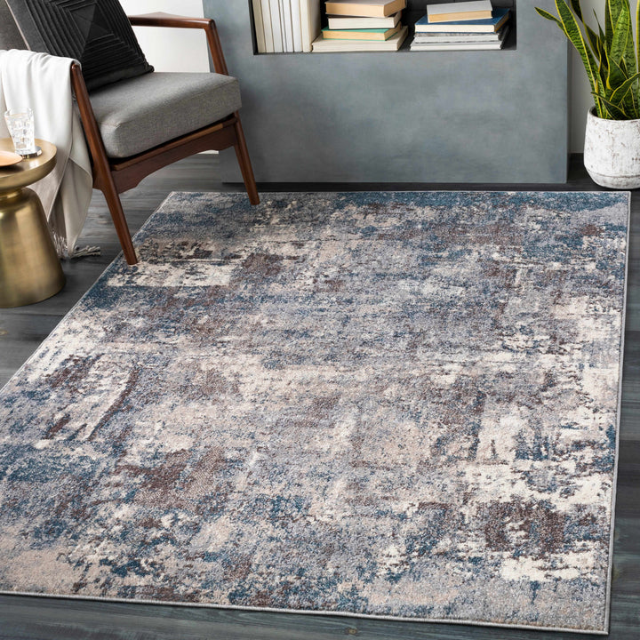 Netherfield Modern Abstract Design Gray And Blue Area Rug