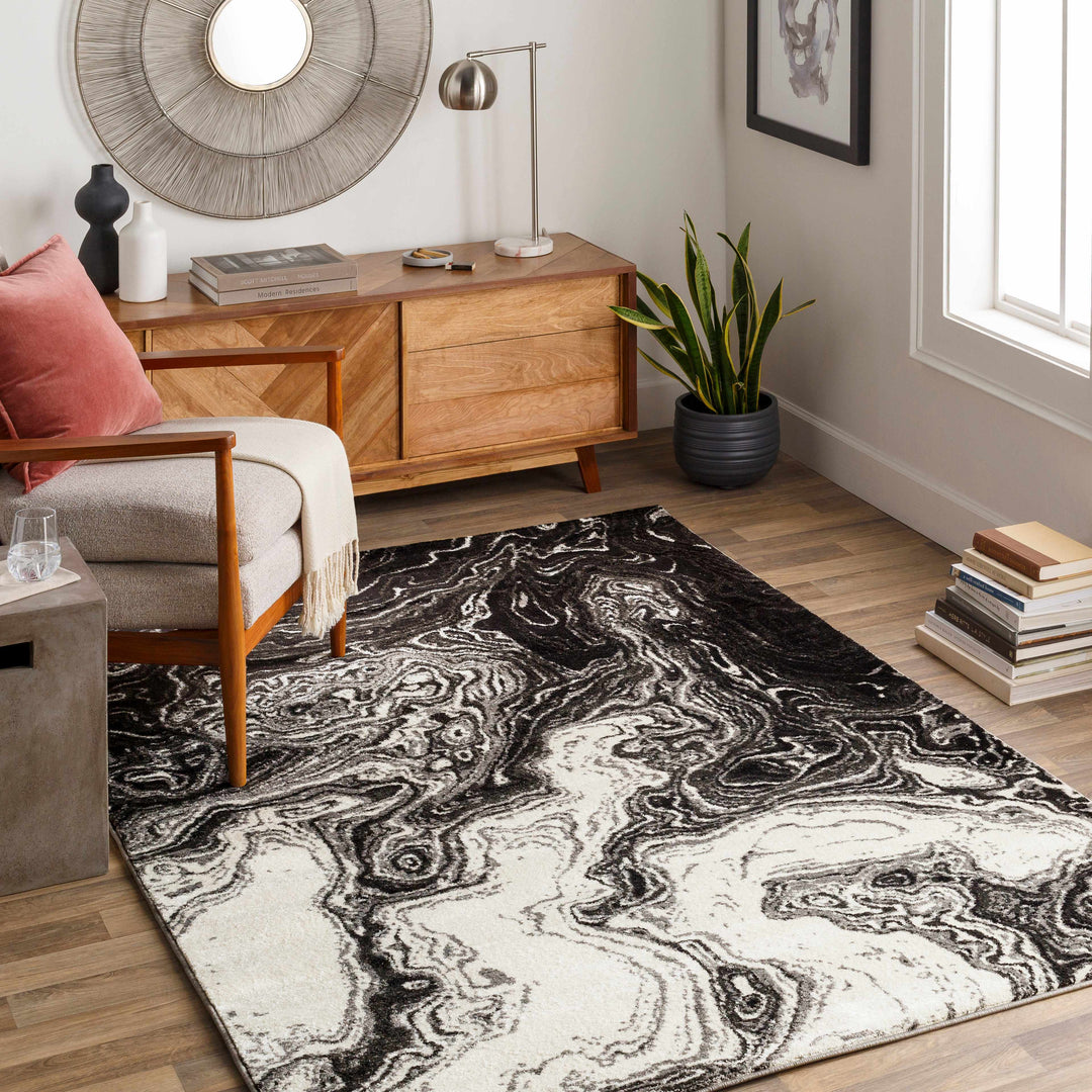 Nuevo Black And White Modern Abstract Design Area Rug