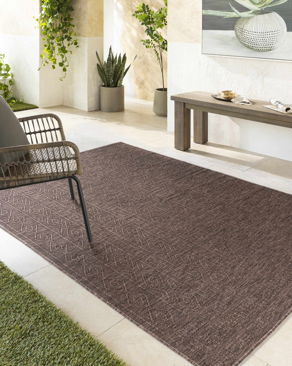 Nuela Brown Bohemian Style Machine Woven Rug - The Rug Decor