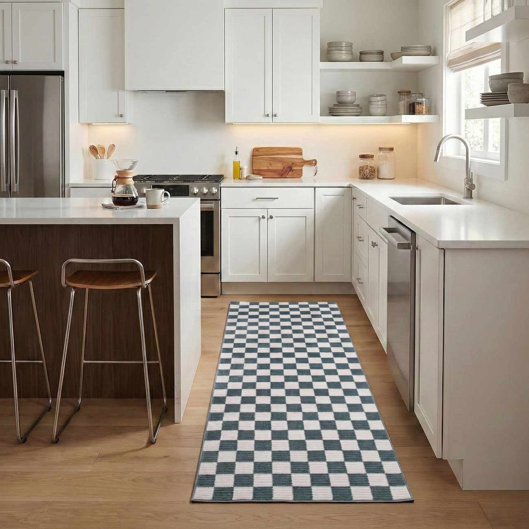 Kaysar Modern Checkered Pattern Green Washable Area Rug