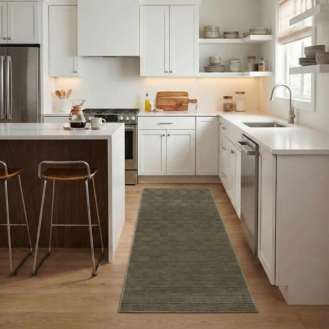 Kazuma Green Contemporary Style Washable Area Rug