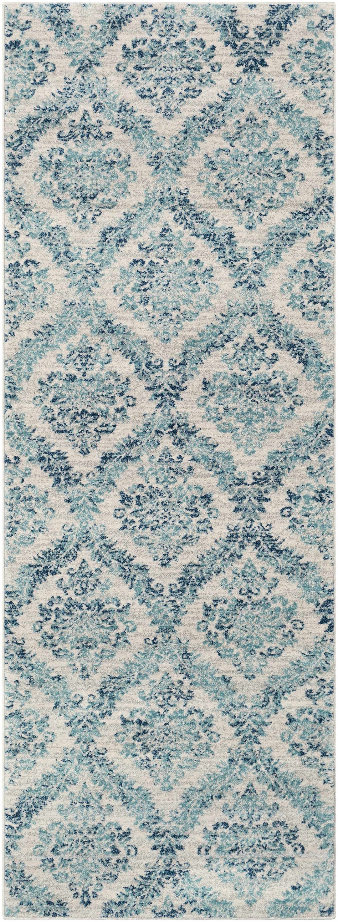 Oaklyn Modern Floral Design Teal And Ivory Area Rug
