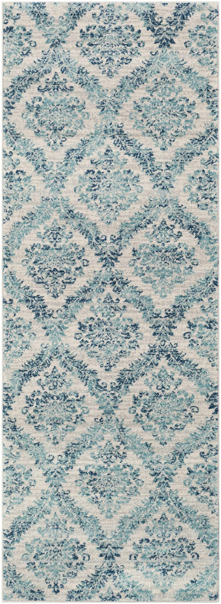 Oaklyn Modern Floral Design Teal And Ivory Area Rug