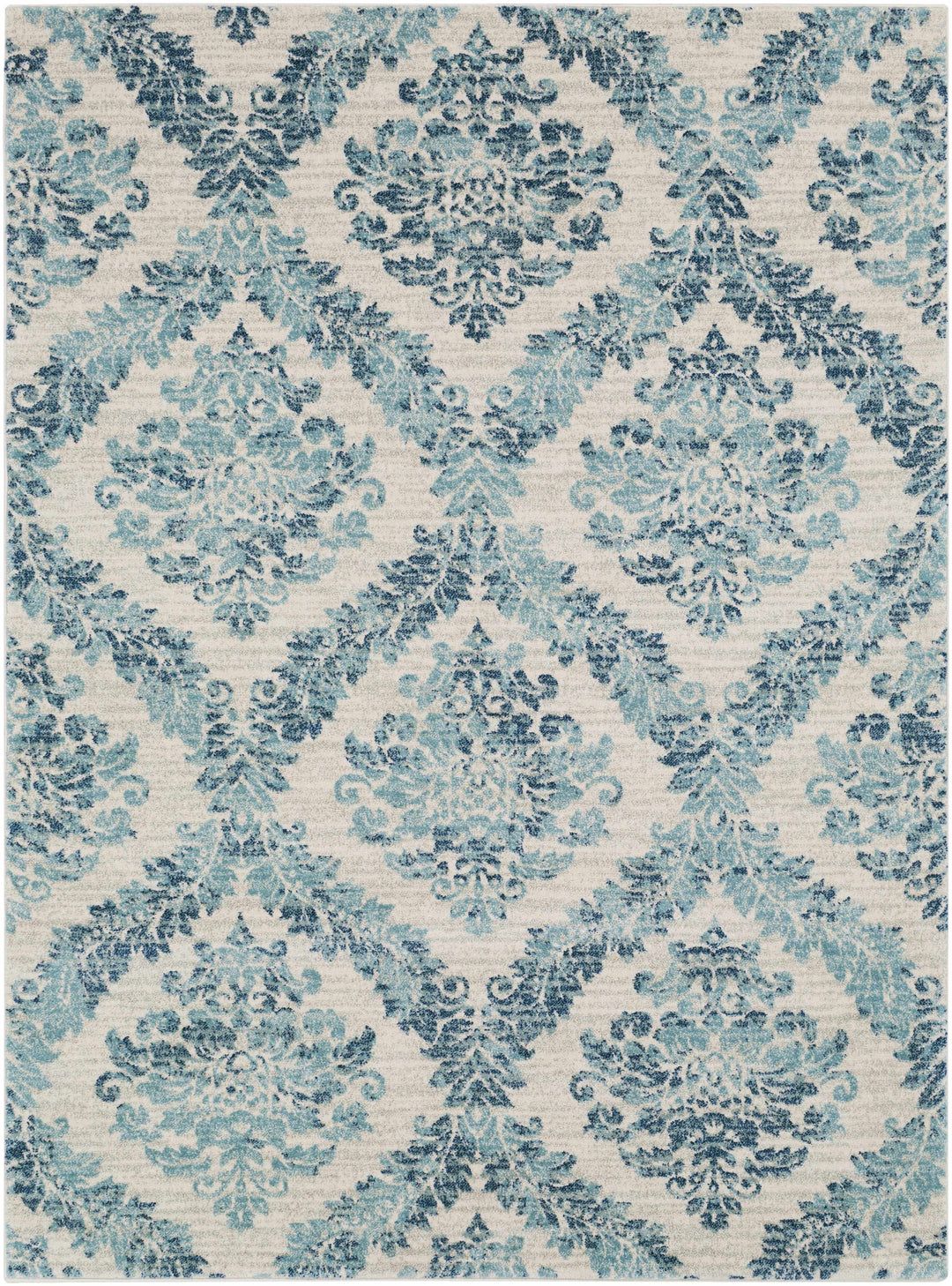 Oaklyn Modern Floral Design Teal And Ivory Area Rug