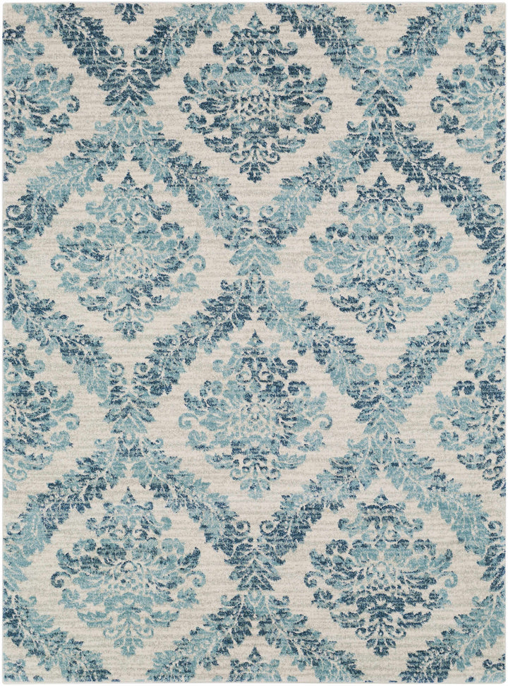 Oaklyn Modern Floral Design Teal And Ivory Area Rug