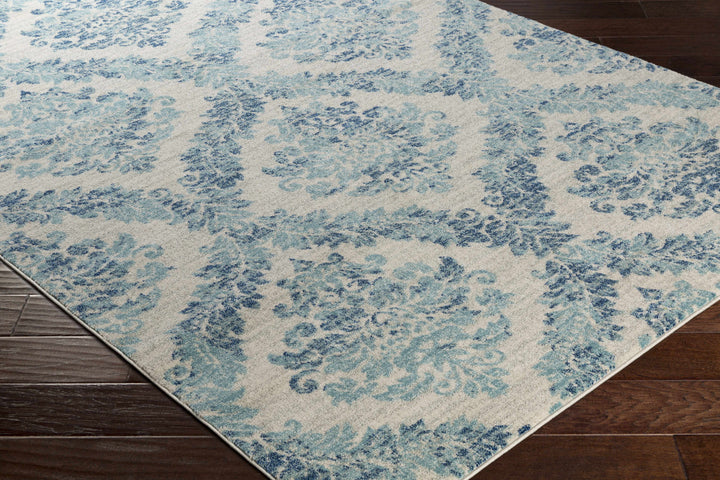 Oaklyn Modern Floral Design Teal And Ivory Area Rug