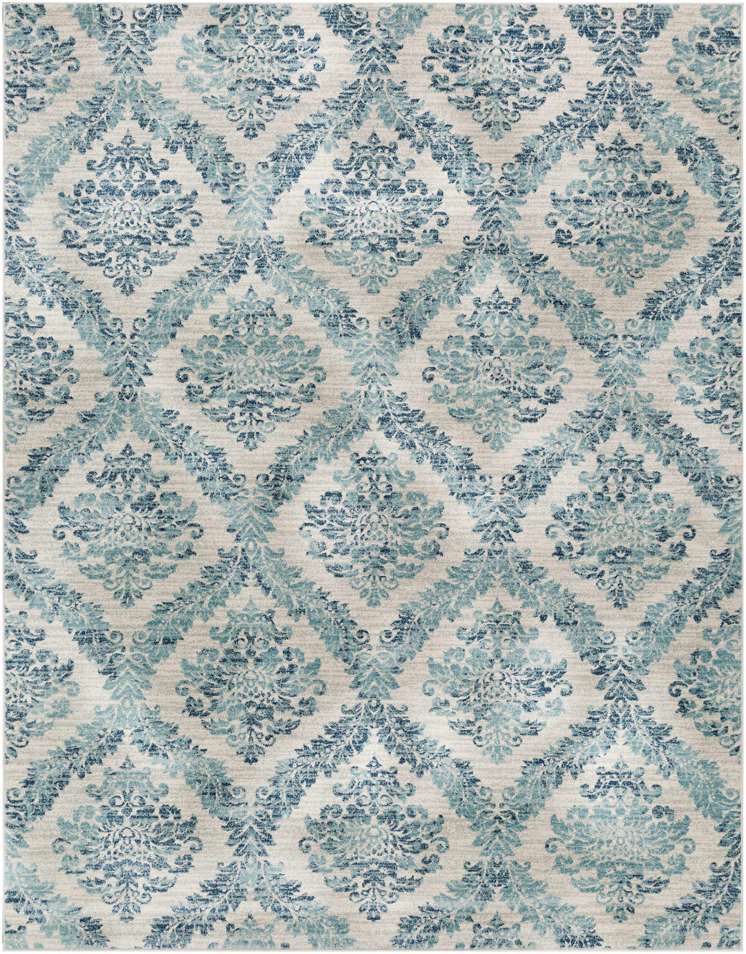 Oaklyn Modern Floral Design Teal And Ivory Area Rug