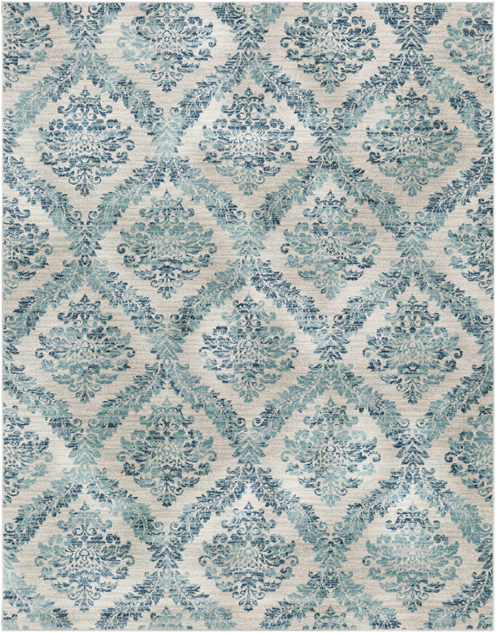 Oaklyn Modern Floral Design Teal And Ivory Area Rug