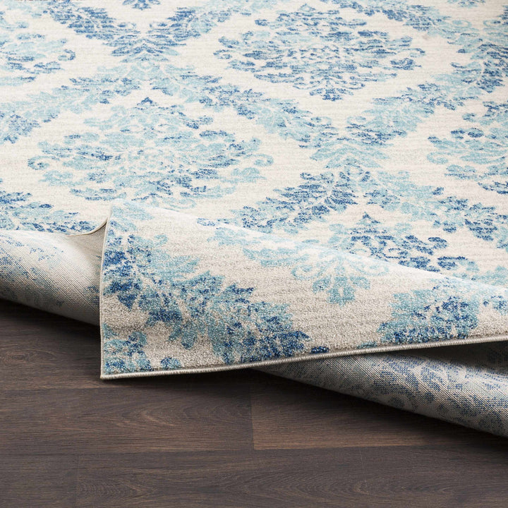 Oaklyn Modern Floral Design Teal And Ivory Area Rug
