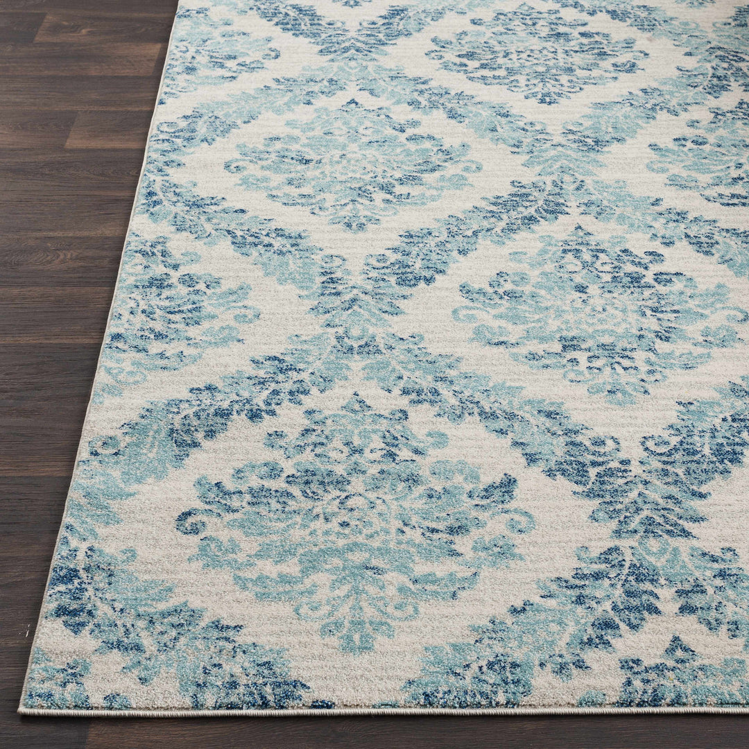 Oaklyn Modern Floral Design Teal And Ivory Area Rug