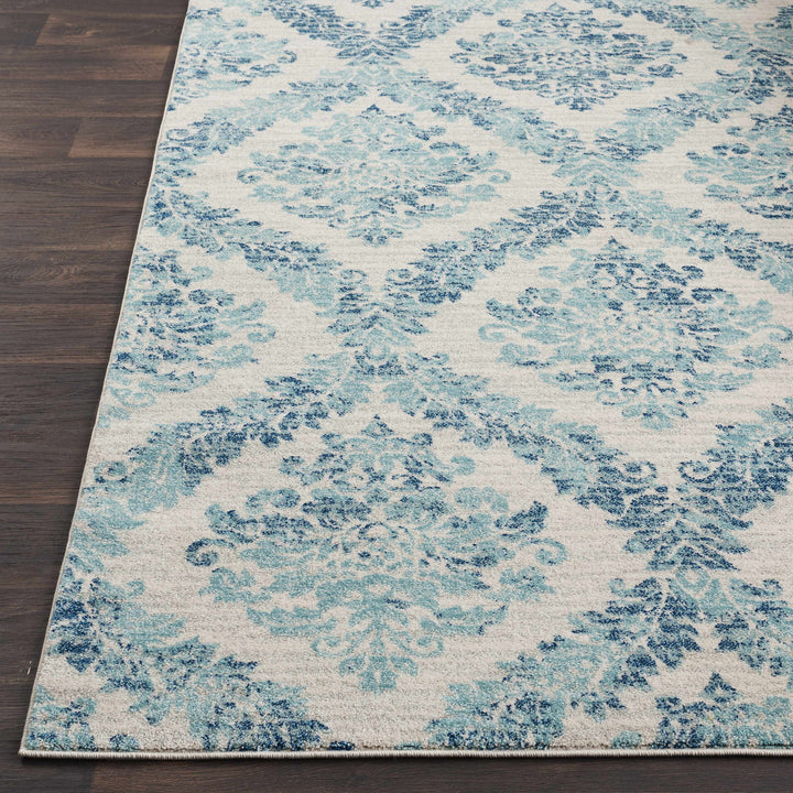 Oaklyn Modern Floral Design Teal And Ivory Area Rug