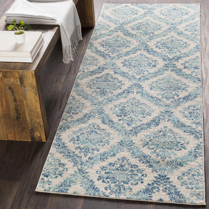 Oaklyn Modern Floral Design Teal And Ivory Area Rug