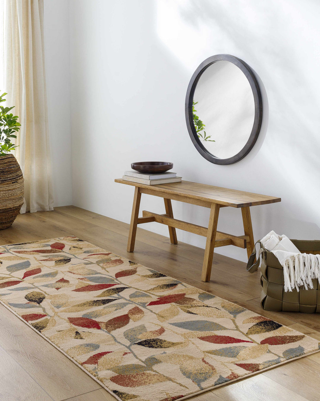 Ober Modern Leaf Pattern Beige And Brown Area Rug