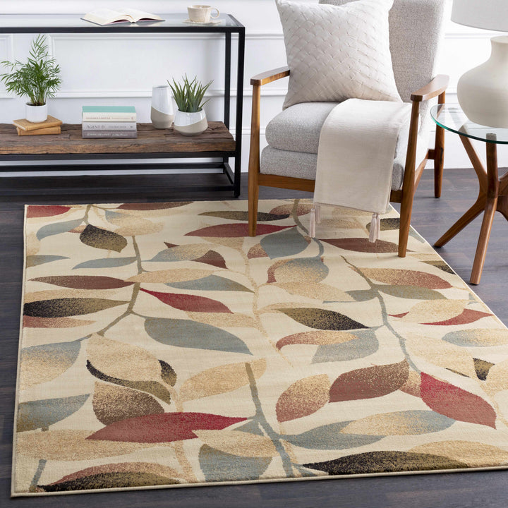 Ober Modern Leaf Pattern Beige And Brown Area Rug