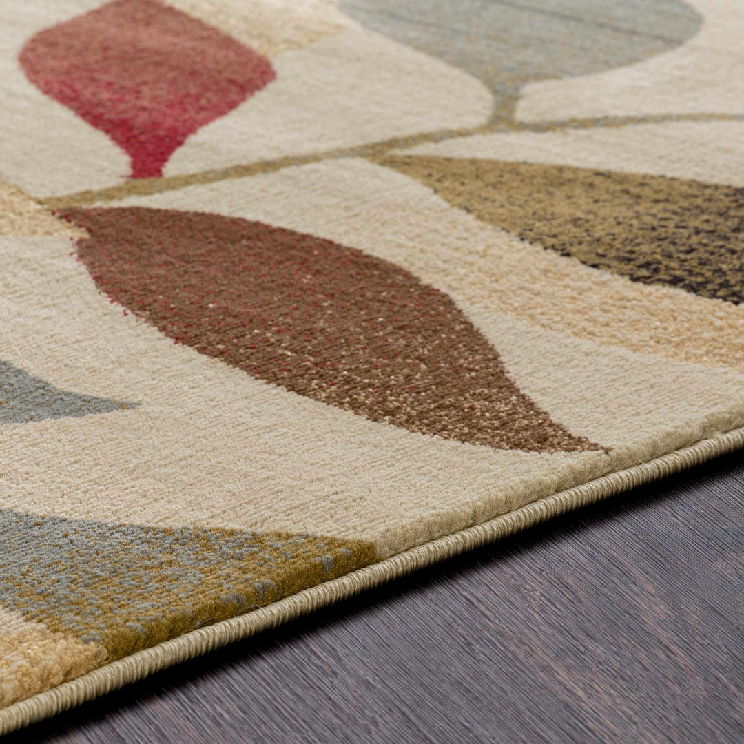 Ober Modern Leaf Pattern Beige And Brown Area Rug