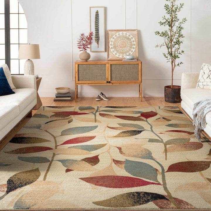 Ober Modern Leaf Pattern Beige And Brown Area Rug