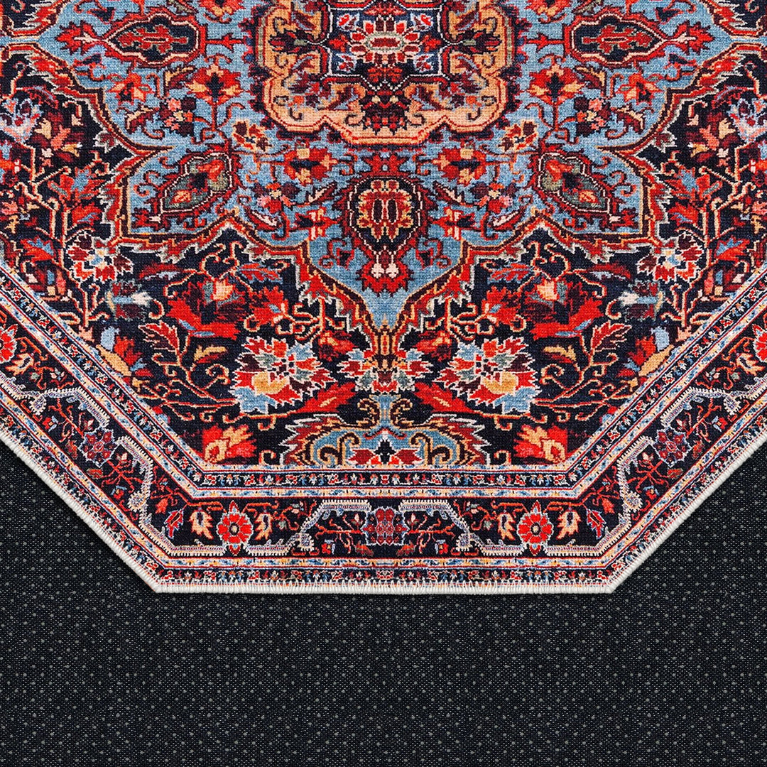 Octagon Shape Red And Black Medallion Machine Washable Cotton Rug - The Rug Decor
