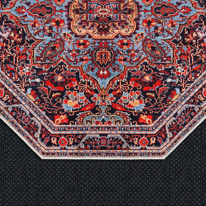Octagon Shape Red And Black Medallion Machine Washable Cotton Rug - The Rug Decor