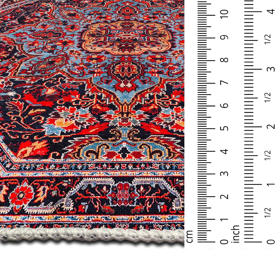 Octagon Shape Red And Black Medallion Machine Washable Cotton Rug - The Rug Decor