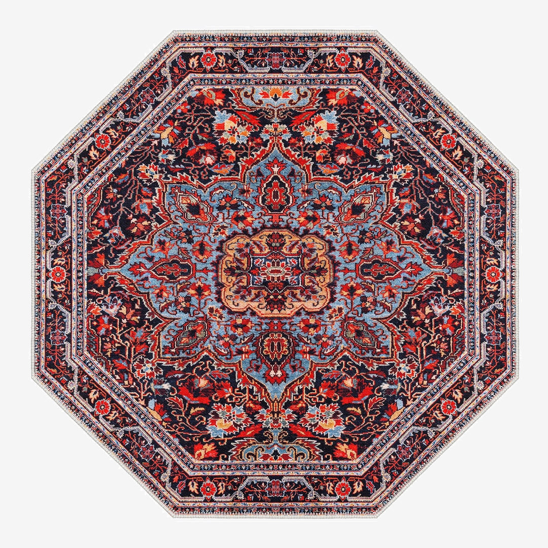 Octagon Shape Red And Black Medallion Machine Washable Cotton Rug - The Rug Decor
