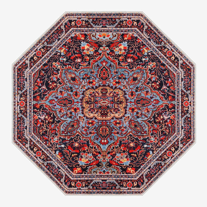 Octagon Shape Red And Black Medallion Machine Washable Cotton Rug - The Rug Decor