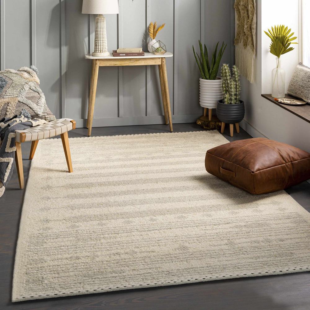 Cream and gray contemporary area rug with subtle horizontal stripes