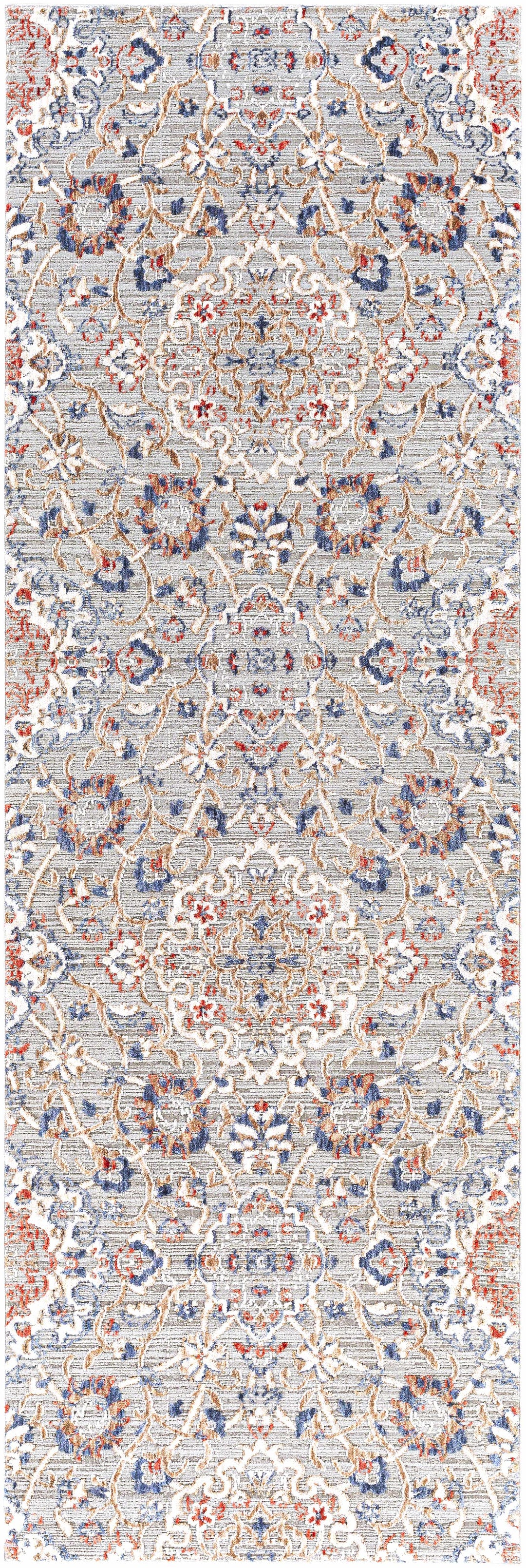 Oella Gray And Blue Traditional Floral Design Area Rug