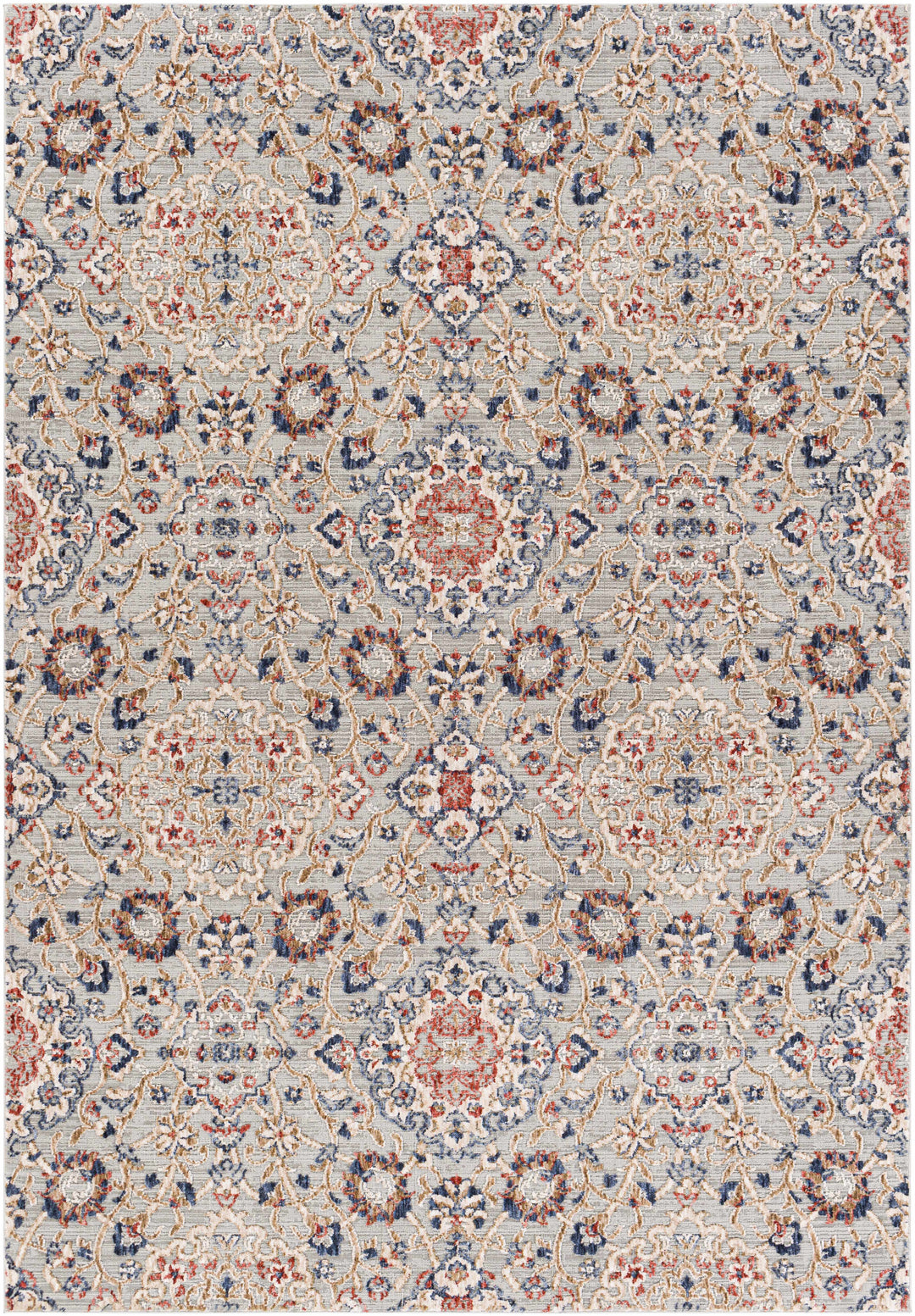 Oella Gray And Blue Traditional Floral Design Area Rug