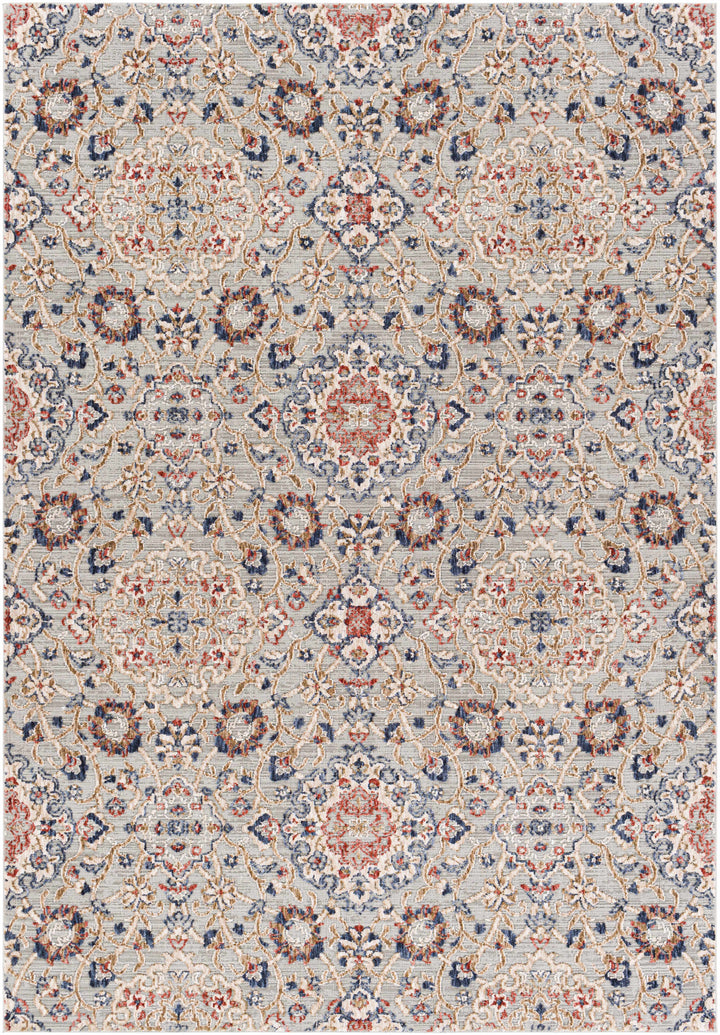 Oella Gray And Blue Traditional Floral Design Area Rug