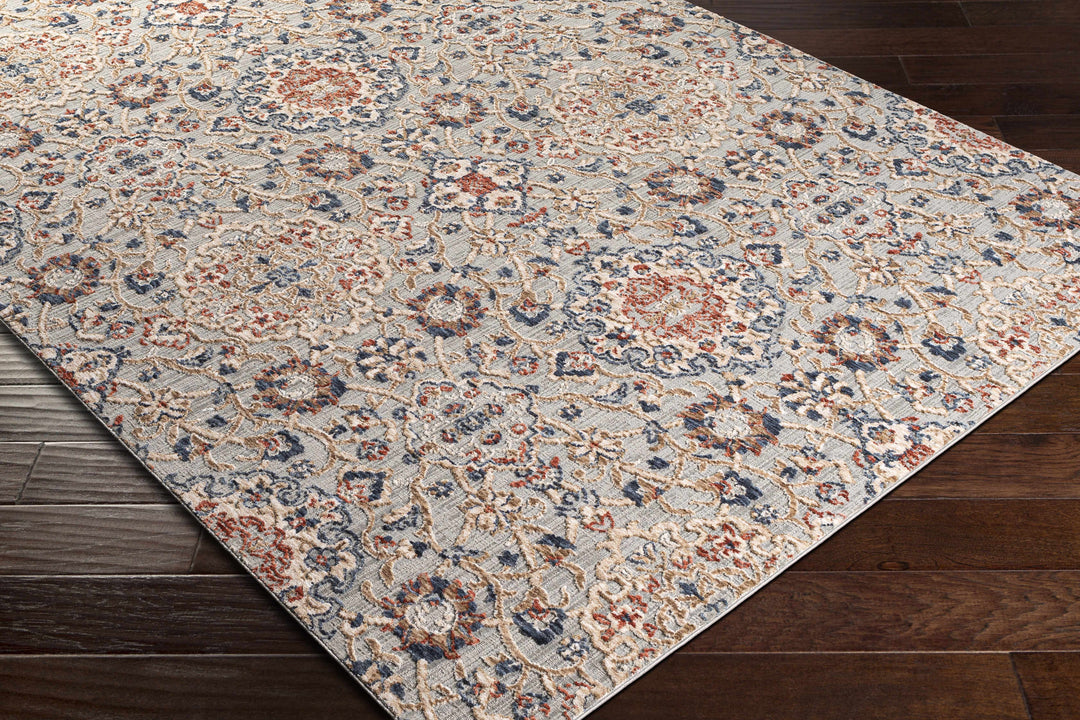Oella Gray And Blue Traditional Floral Design Area Rug