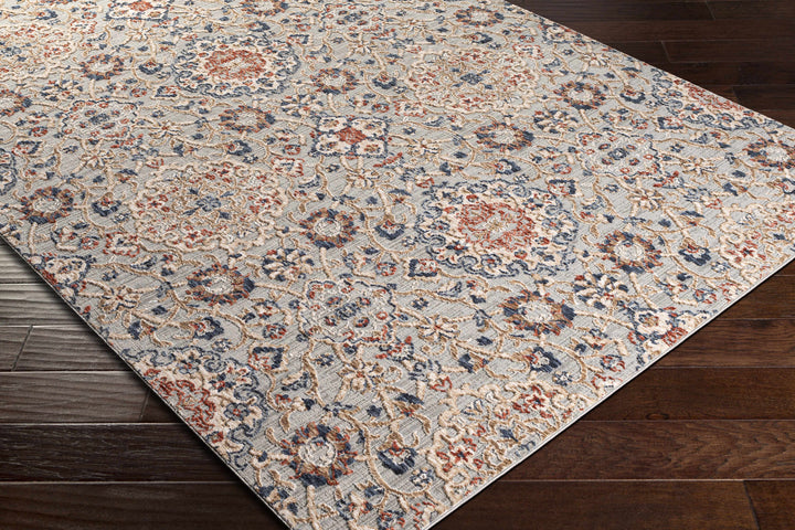 Oella Gray And Blue Traditional Floral Design Area Rug