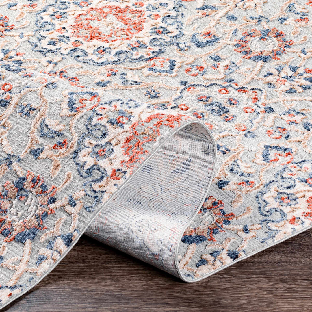 Oella Gray And Blue Traditional Floral Design Area Rug